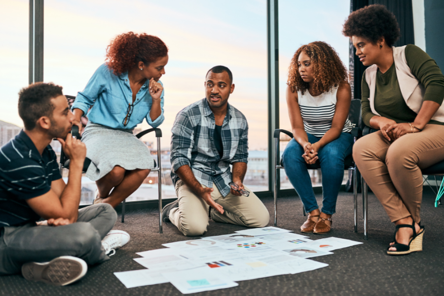 a team discussing a content creation plan strategy
