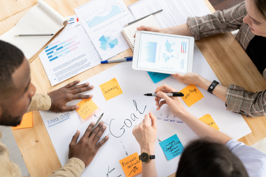 a team planning and implementing content strategy