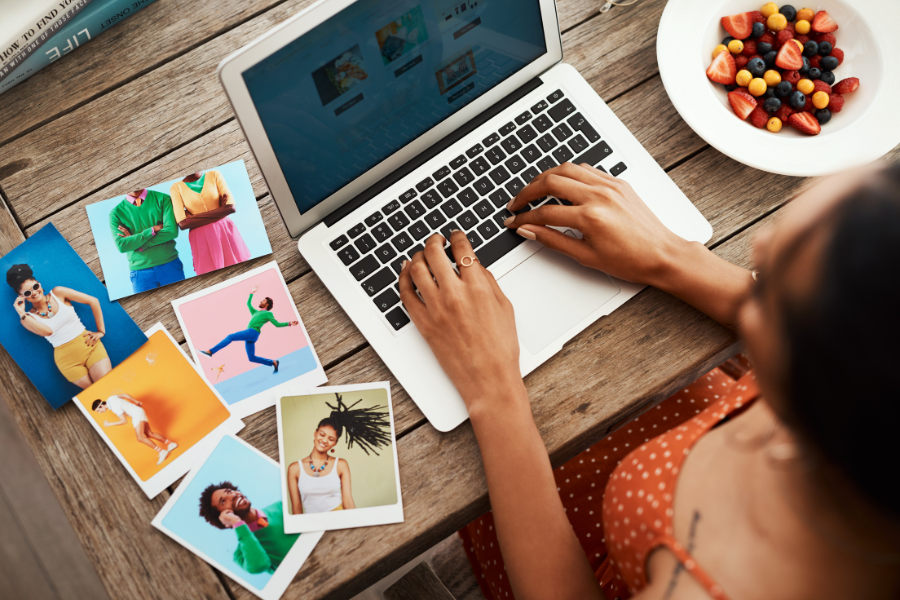 a woman analyzing content for posting