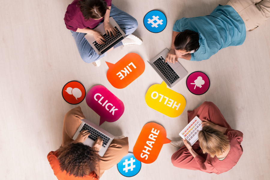 marketers checking contents for social media posting