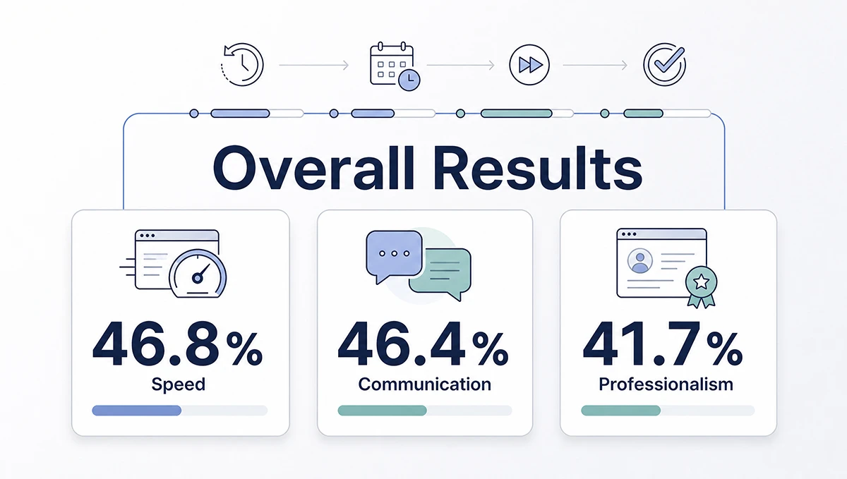 Research graphic showing speed, communication, and professionalism as the three leading review themes.
